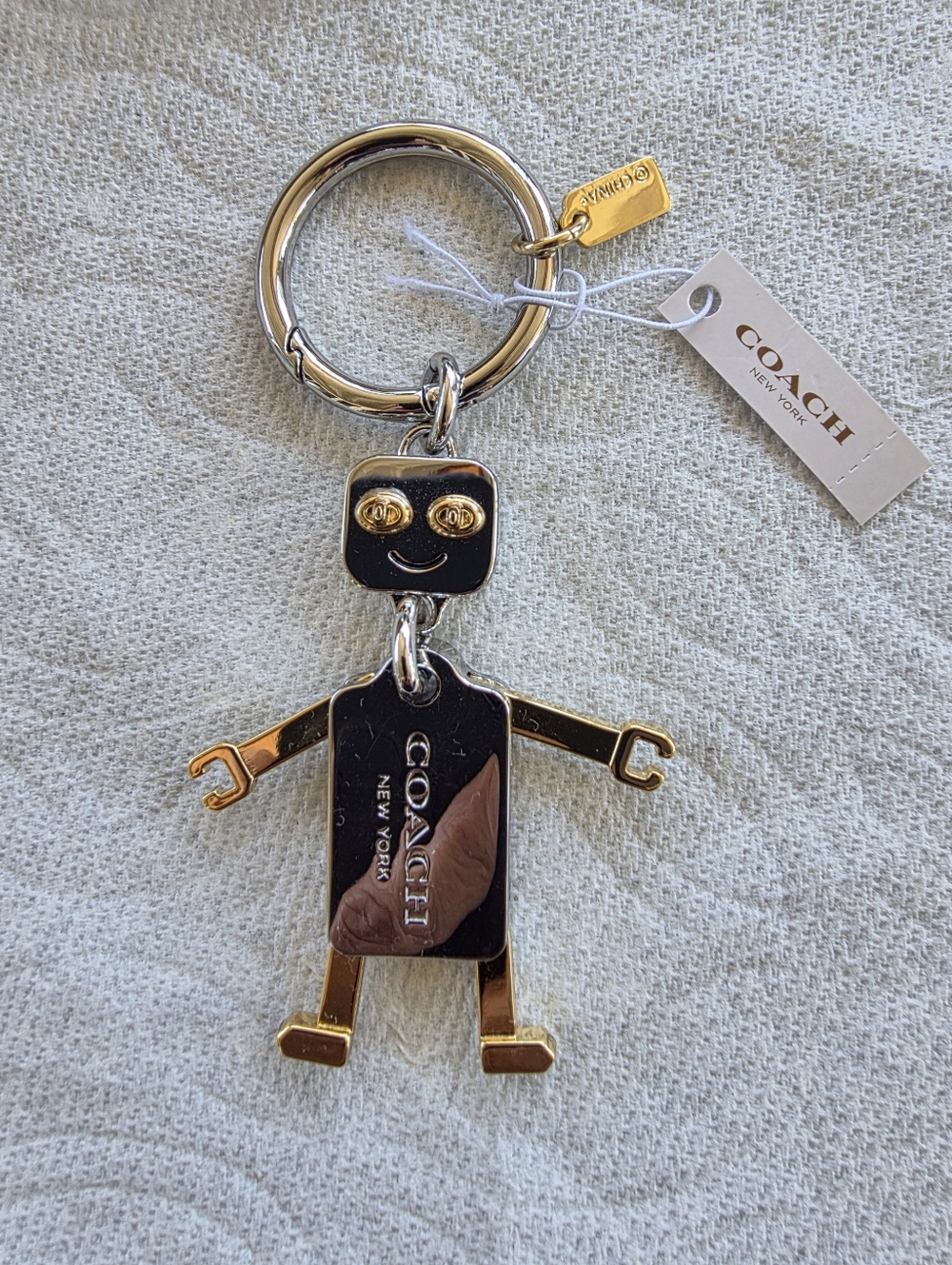 COACH Metal ROBOT Key Ring F65429 Silver/Gold NEW! - Picture 6 of 8